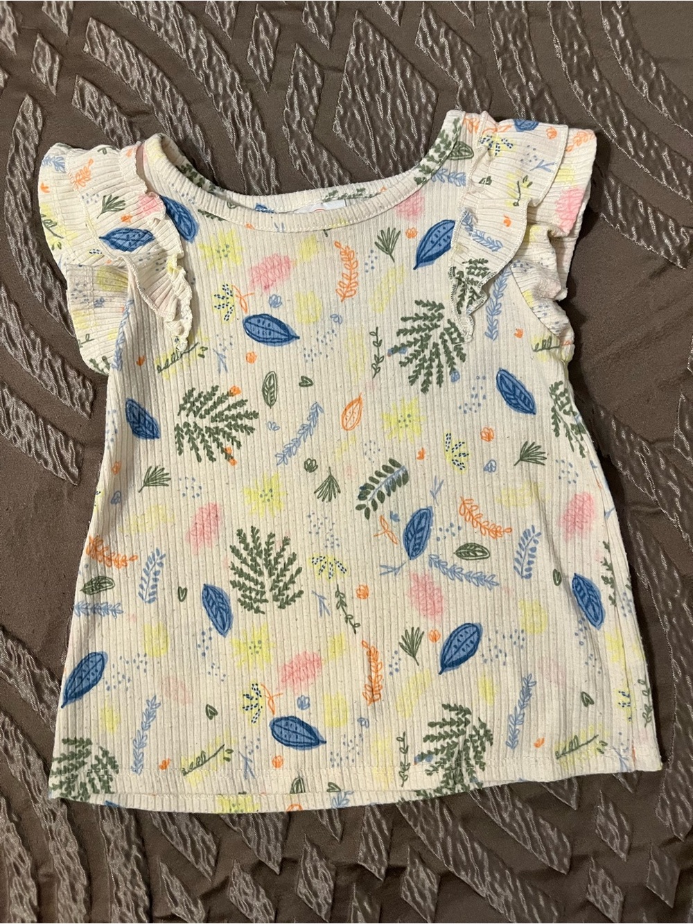 wonder nation Ribbed Tank Top with Blue, Green, Pink & Yellow Leaf Print size 3T